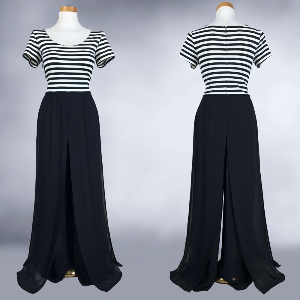 VINTAGE 90s Striped Car Wash Flap Gothic Jumpsuit by Ashlee Size 8 VFG - Picture 2 of 9